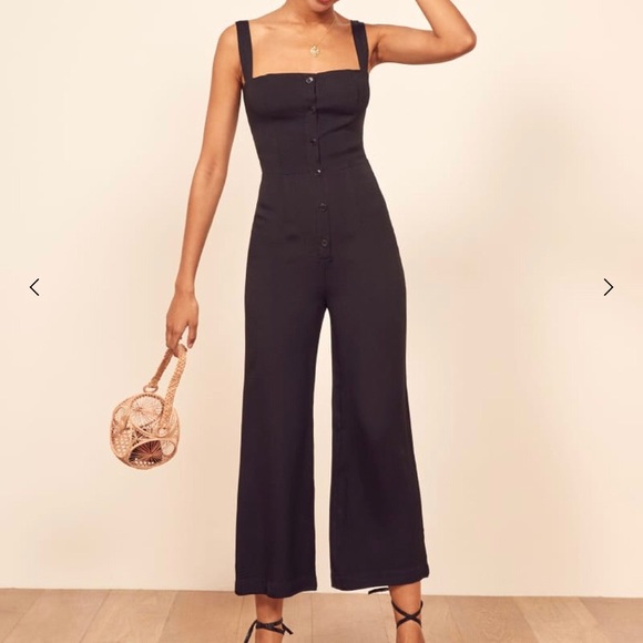 Reformation Pants - Reformation black Della Jumpsuit crop button up